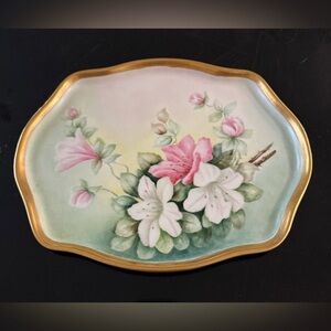 Antique Limoges IGC France  Victoria Rose Gold Gilt Vanity Tray Tea Plate 8x10